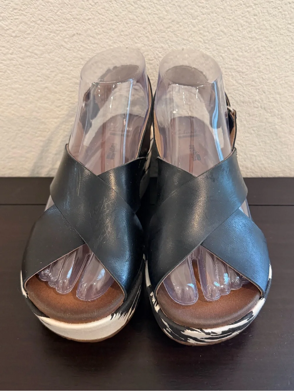 Clarks Stasha Hale Leather Cross-Strap Wedge Sandals Patterned Platform